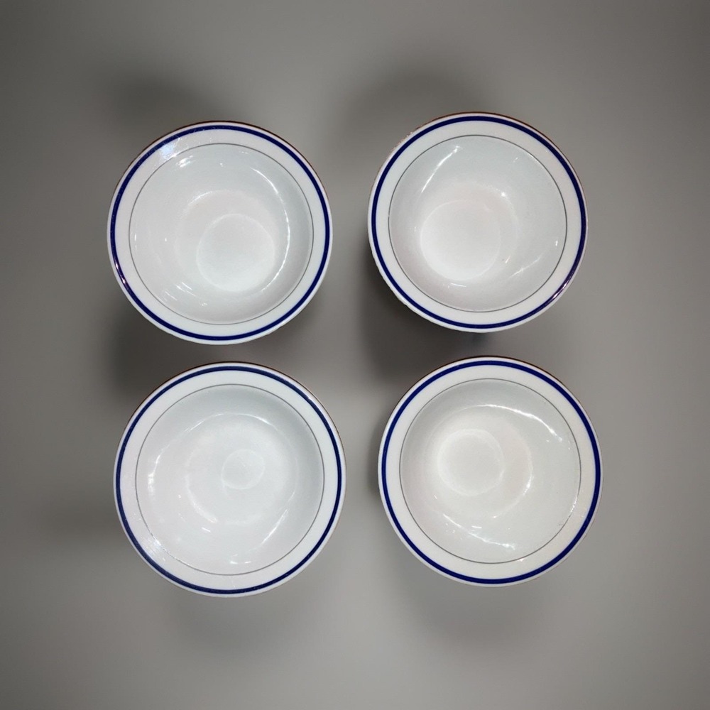 Vintage Shenango China Restaurant Ware Blue Gray‎ Bands Set of 4 Soup Bowls